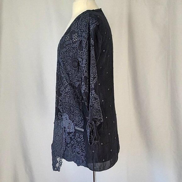 Johnny Was Embroidered Eyelet Lace Boho Tunic Black Size Small - Picture 4 of 11